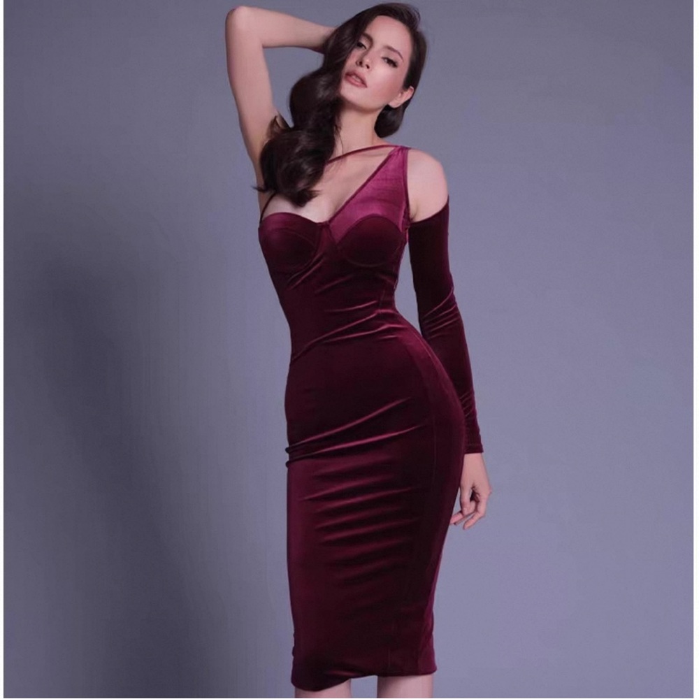 🛑Poem Bangkok Burgundy One-Shoulder Dress - Picture 2 of 5